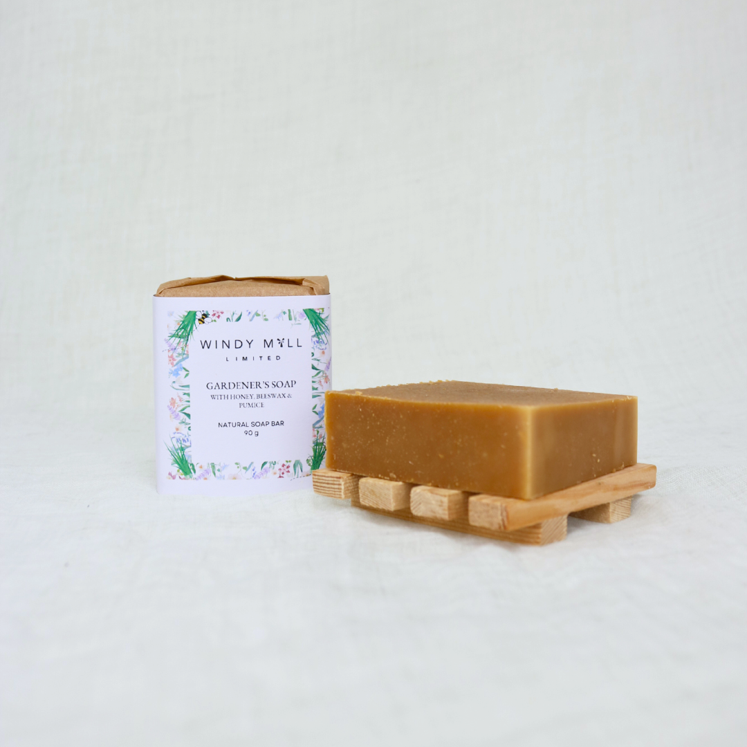 Bar of soap with a packaging label