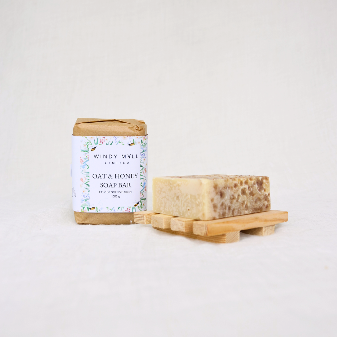 Bar of soap with a packaging label